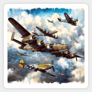 Fantasy illustration of WWII aircraft in battle Sticker